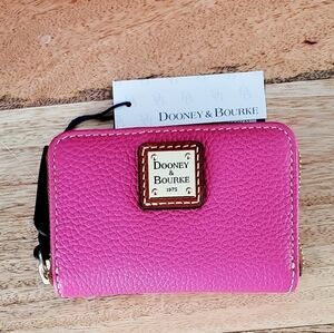 New Dooney Bourke Pebbled Leather Card Case Wallet Hot Pink